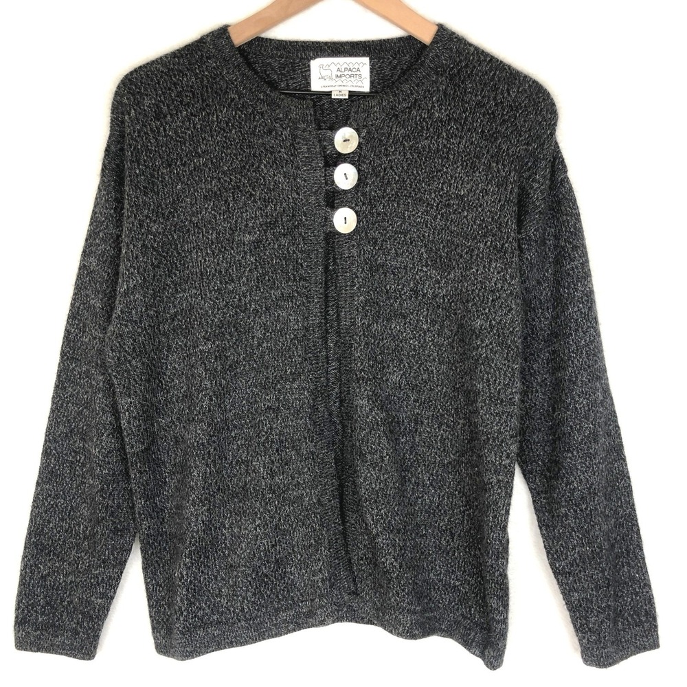 ALPACA IMPORTS Steamboat Springs Colorado Wool Blend‎ Cardigan Sweater Sz M Gray